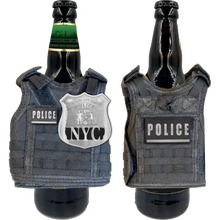 Load image into Gallery viewer, New York City NYC Transit Police Tactical Beverage Bottle Can Cooler Vest with removable patches perfect gift for Challenge Coin collectors