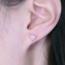 Load image into Gallery viewer, Dainty Trilliant Shaped Australian Opal Stud Earrings 18K Yellow Gold