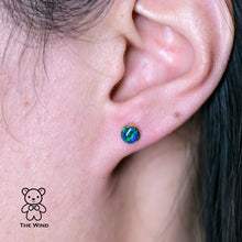 Load image into Gallery viewer, Minimalist 6x6 mm Round Shaped Australian Triplet Opal Stud Earrings 18K Yellow Gold