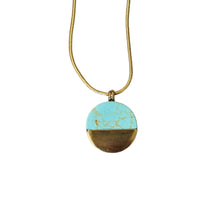 Load image into Gallery viewer, Turquoise Disc Necklace 20" Chain with 1" Stone Pendant | Minimalist Half-Metal Jewelry