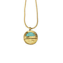 Load image into Gallery viewer, Turquoise Disc Necklace 20" Chain with 1" Stone Pendant | Minimalist Half-Metal Jewelry
