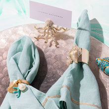 Load image into Gallery viewer, Gold trim dinner napkins, seafoam, set of two