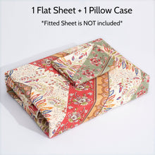 Load image into Gallery viewer, DaDa Bedding Botanical Cranberry Sage Chevron Floral Flat Bed Sheet w/ Pillowcases (JHW-924-Flat)