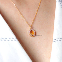 Load image into Gallery viewer, Beautiful Flame Two Side Mexican Fire Opal, Diamond Necklace 18K Yellow Gold