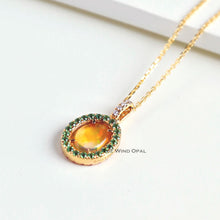 Load image into Gallery viewer, Beautiful Flame Two Side Mexican Fire Opal, Diamond Necklace 18K Yellow Gold