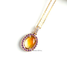 Load image into Gallery viewer, Beautiful Flame Two Side Mexican Fire Opal, Diamond Necklace 18K Yellow Gold
