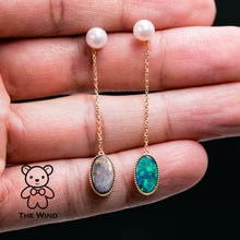 Load image into Gallery viewer, Two Ways Akoya Pearl Stud Earrings &amp; Australian Black Opal Drop Earrings 18K Yellow Gold