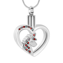 Load image into Gallery viewer, Unicorn Heart Cremation Urn Necklace with Rhinestones