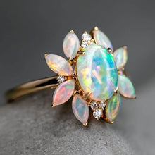 Load image into Gallery viewer, Unique Design Solid Opal Diamond Engagement Ring 18K Yellow Gold