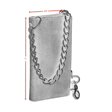 Load image into Gallery viewer, BWC234 BROWN LONG TRI-FOLD BIKER LEATHER CHAIN WALLET
