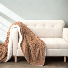 Load image into Gallery viewer, Tache Caramel Brown Faux Fur Throw Blanket Chevron Geometric Embossed (#10)