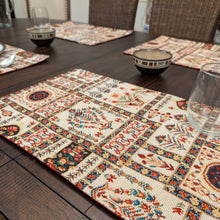 Load image into Gallery viewer, DaDalogy Bedding Set of 4-Pieces Light White Mughal Floral Botanical Cottage Fleur Tapestry Placemats 13” x 19” (18196)