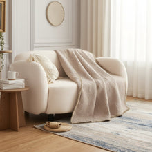 Load image into Gallery viewer, DaDa Bedding Elegant Fringed Cotton Quilted Throw Blanket - Luxurious Solid Soft Paisley Pattern, Cozy Lightweight Lap Throw, Perfect for Couch or Bed, Neutral Sandy Taupe Tan Beige, 50x60 Inches