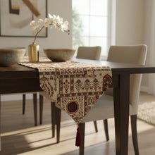 Load image into Gallery viewer, DaDalogy Bedding Cottage Mughal Floral Woven Tapestry Table Runner, Light Fleur White Botanical Vintage (18196)