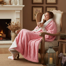 Load image into Gallery viewer, DaDa Bedding Luxury Blossom Pink Rose Buds Pink Sherpa Backside Faux Fur Throw Blanket (BL-171752)