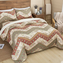 Load image into Gallery viewer, DaDa Bedding Botanical Cranberry Sage Chevron Floral Duvet Cover Set w/ Pillow Cases (JHW-924)