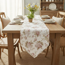 Load image into Gallery viewer, DaDa Bedding Hint of Mint Cottage Floral Roses Quilted Cotton Dining Table Runner (3036)
