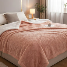 Load image into Gallery viewer, DaDa Bedding Coral Peach Rose Faux Fur Throw Blanket - Dreamy Geometric Embossed Sherpa Backside - Super Soft Warm Cozy Plush Fluffy