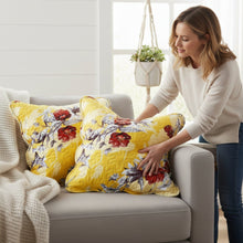 Load image into Gallery viewer, DaDa Bedding Set of 2 Sunshine Yellow Hummingbirds Floral Scalloped Throw Pillow Covers, 18" (JHW925)
