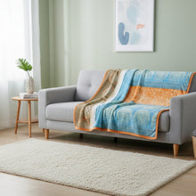 Load image into Gallery viewer, DaDa Bedding Papaya Beach Orange &amp; Blue Reversible Soft Fleece Flannel Throw Blanket (XY9841)