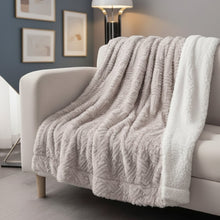 Load image into Gallery viewer, DaDalogy Bedding Lavender Grey Faux Fur Throw Blanket - Dreamy Geometric Embossed Sherpa Backside - Super Soft Warm Cozy Plush Fluffy