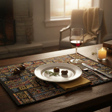 Load image into Gallery viewer, DaDa Bedding Set of 4-Pieces Ethnic Ornaments Geometric Black Tapestry Dining Placemats 13” x 19” (18118)