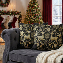 Load image into Gallery viewer, DaDa Bedding Magical Golden Reindeer Woven Tapestry Throw Pillow Covers 16" x 16"