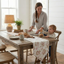 Load image into Gallery viewer, DaDa Bedding Hint of Mint Cottage Floral Roses Quilted Cotton Dining Table Runner (3036)