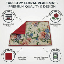 Load image into Gallery viewer, DaDa Bedding Set of 4-Pieces Vintage Romantic Roses Lovely Pink Floral Tapestry Placemats 13” x 19” (879)