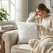 Load image into Gallery viewer, DaDa Bedding Luxury White Roses Swirls Faux Fur Euro Cushion Throw Pillow Cover (K11)