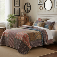 Load image into Gallery viewer, Tache Sunset Blooms Floral Patchwork Cotton Multi color Bedspread Quilt Set (JHW-825)