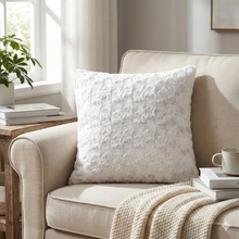 Load image into Gallery viewer, DaDa Bedding Luxury White Roses Swirls Faux Fur Euro Cushion Throw Pillow Cover (K11)