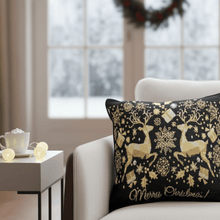 Load image into Gallery viewer, DaDa Bedding Magical Golden Reindeer Woven Tapestry Throw Pillow Covers 16" x 16"