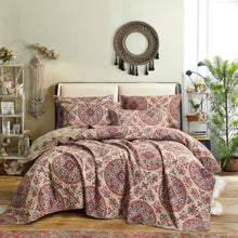 Load image into Gallery viewer, Tache Bohemian Desert Medallion Boteh Paisley Orange Blue Taupe Quilt Set (TJ3502)