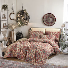 Load image into Gallery viewer, Tache Bohemian Desert Medallion Boteh Paisley Orange Blue Taupe Quilt Set (TJ3502)