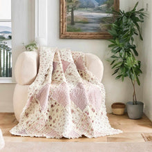 Load image into Gallery viewer, DaDalogy Cotton Patchwork Throw Blanket - Floral Cottage Quilted Reversible Blush Pink &amp; Cream Shabby Chic Botanical Ruffle Design - Vintage Garden Rose Pastel Accents (3031)- 50 x 60