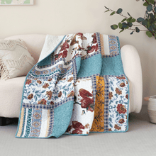 Load image into Gallery viewer, Tache Cotton Patchwork Old World Garden Pastel Blue Yellow Red Hummingbirds Quilted Throw Blanket (JHW-936)