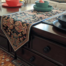 Load image into Gallery viewer, Tache Elegant Black Ornate Paisley Woven Tapestry Table Runner (18192)