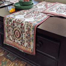 Load image into Gallery viewer, Tache Elegant Ivory Colorful Ornate Paisley Woven Tapestry Table Runner (18193)