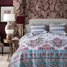 Load image into Gallery viewer, DaDa Bedding Bohemian Summertime White Blue Floral Paisley Bedspread Set (KSX-003)