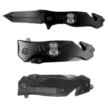 Load image into Gallery viewer, Veterans Affairs VA Police 3-in-1 Tactical Rescue knife tool with Seatbelt Cutter Steel Serrated Blade Glass