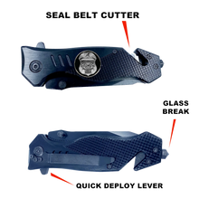 Load image into Gallery viewer, Veterans Affairs VA Police 3-in-1 Tactical Rescue knife tool with Seatbelt Cutter Steel Serrated Blade Glass