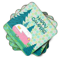Load image into Gallery viewer, Happy Campers Glamping Trailer Coasters - Set of 4 Lightweight Foam, Absorbent Drink Coasters VHA3004FC