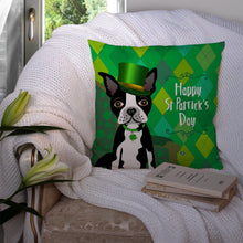 Load image into Gallery viewer, St Patrick's Day Boston Terrier Throw Pillow - 14x14 Decorative Pillow – Art for Your Home &amp; Patio VHA3006PW1414
