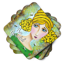 Load image into Gallery viewer, Bee Grateful Girl with Beehive Coasters - Set of 4 Lightweight Foam, Absorbent Drink Coasters VHA3008FC