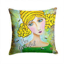 Load image into Gallery viewer, Bee Grateful Girl with Beehive Throw Pillow - 14x14 Decorative Pillow – Art for Your Home &amp; Patio VHA3008PW1414