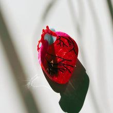 Load image into Gallery viewer, Velvet Claws Anatomical Heart Hair Clip | Red Heart Shaped Claw Clip in Velvet Travel Bag