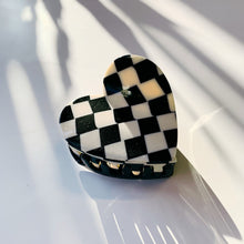 Load image into Gallery viewer, Velvet Claws Checkered Heart Hair Clip | Claw Clip in Velvet Travel Bag