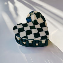 Load image into Gallery viewer, Velvet Claws Checkered Heart Hair Clip | Claw Clip in Velvet Travel Bag