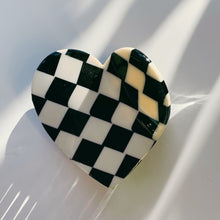 Load image into Gallery viewer, Velvet Claws Checkered Heart Hair Clip | Claw Clip in Velvet Travel Bag
